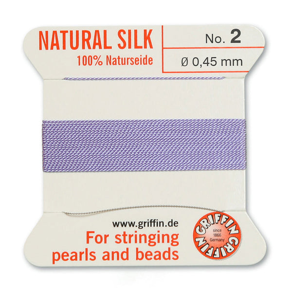 Silk, Carded 2 Meters with Needle, Lilac Size 2