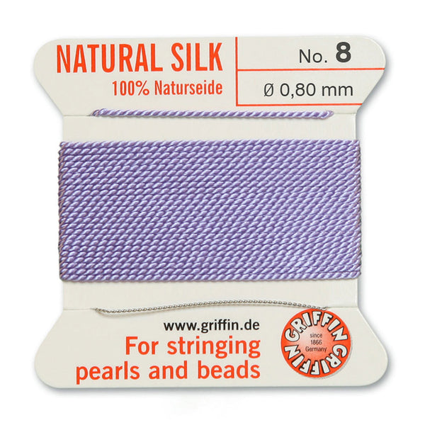 Silk, Carded 2 Meters with Needle, Lilac Size 8