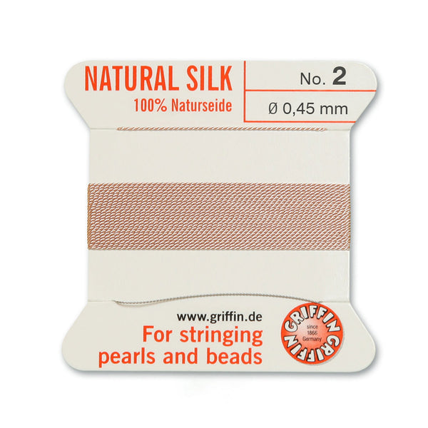 Silk, Carded 2 Meters with Needle, Light Pink Size 2