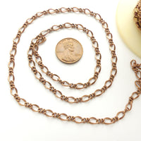 Chain, Antique Copper Figaro Chain, 6x4mm Hammered Links, Sold by the Foot