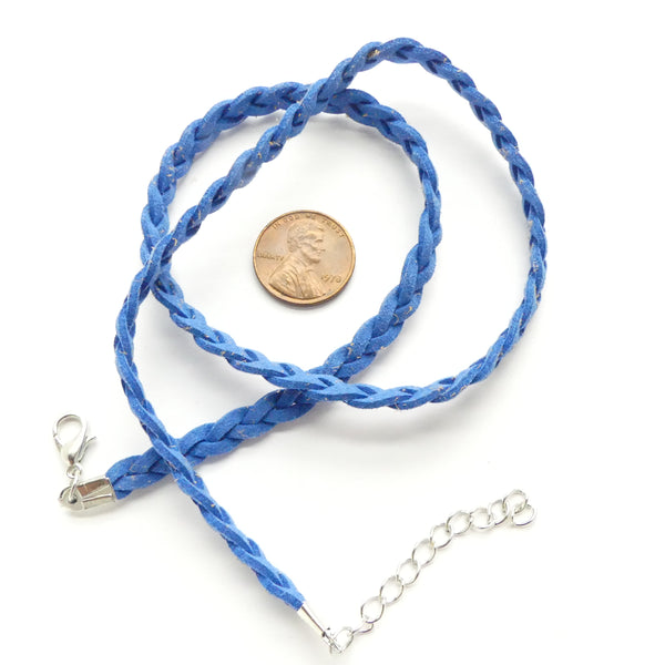 Braided Faux Suede Cord, Blue, 18 inches with Extender Chain