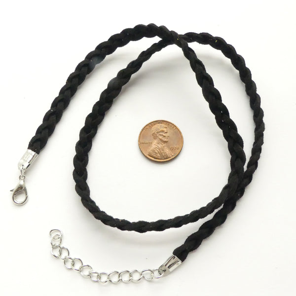 Braided Faux Suede Cord, Black, 18 inches with Extender Chain