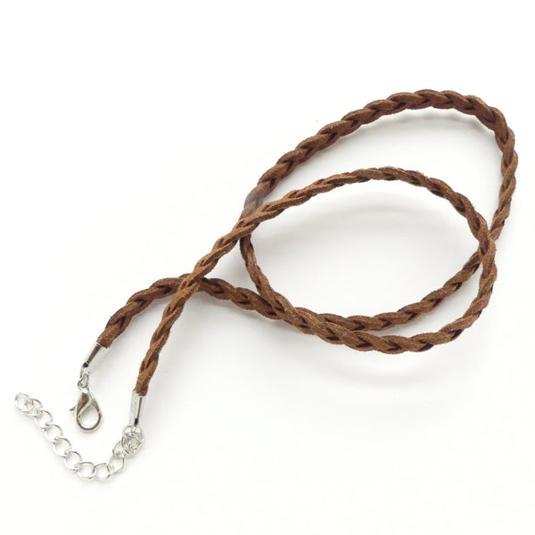 Braided Faux Suede Cord, Brown, 18 inches with Extender Chain