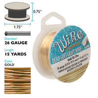 Wire, 26 gauge Soft, Tarnish Resistant, Gold Color, 15 yard spools