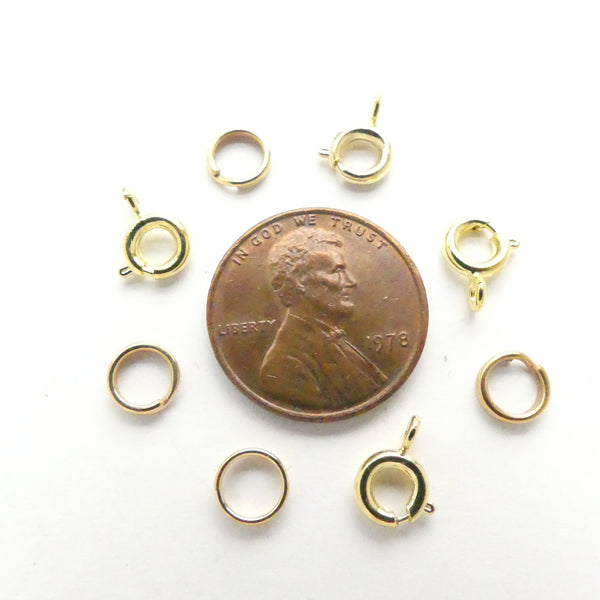 Clasps, Gold Tone Spring Ring with Split Ring, 6mm, Set of 4