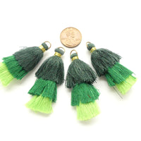 Tassels, Three Tier, Greens, 1.5 Inches Long, Set of 4