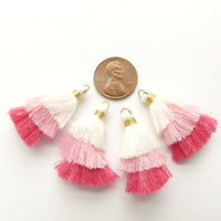 Tassels, Three Tier, Shades of Pink with White, 1.5" Long, Set of 4