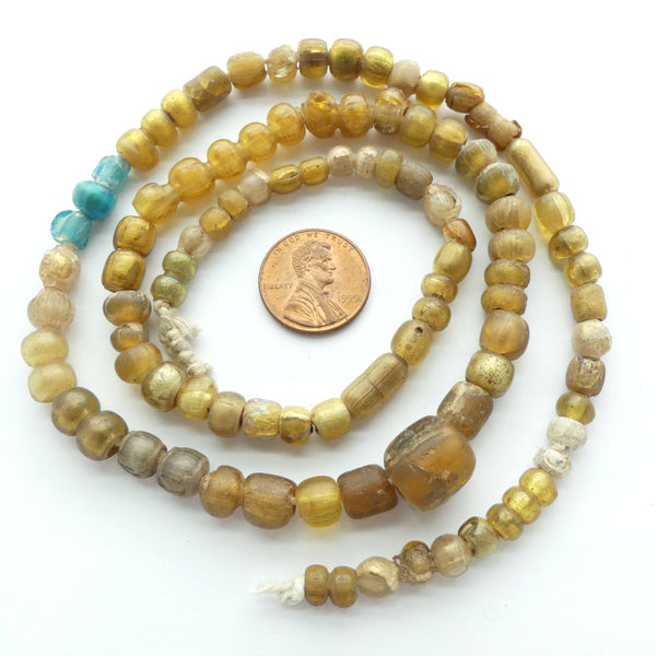 Gold Glass Beads, 5-12mm, Strand of Assorted Shapes