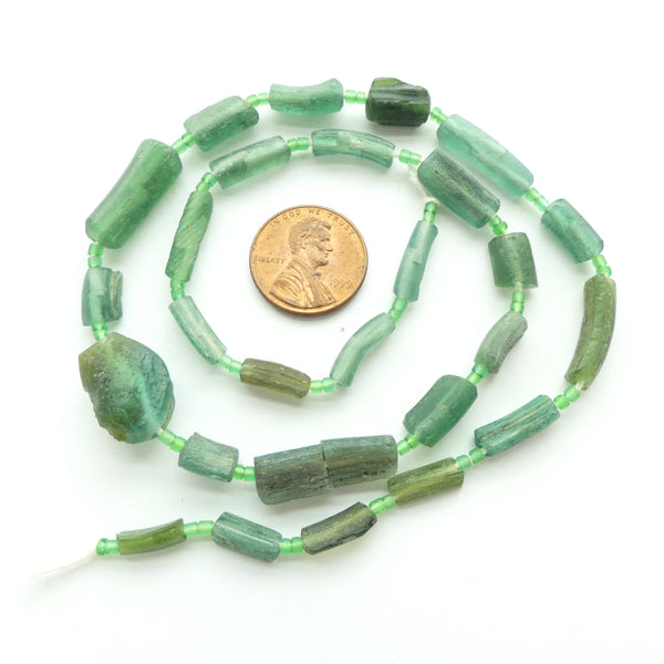 Ancient Glass Made into New Beads, Green Tubes