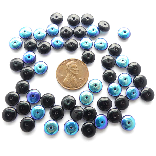 Czech Glass Rondelles, 8mm, Black Iris, Bag of 50 Beads