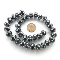 Chinese Lampwork, 10mm, White Polka Dots on Black, Strands of 32 Beads