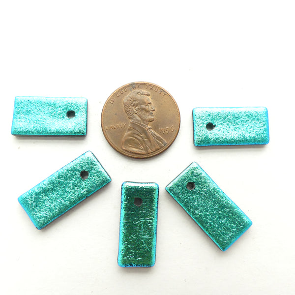 Dichroic Glass, Mini Pendants, Green-Turquoise 10x20mm, Set of 5