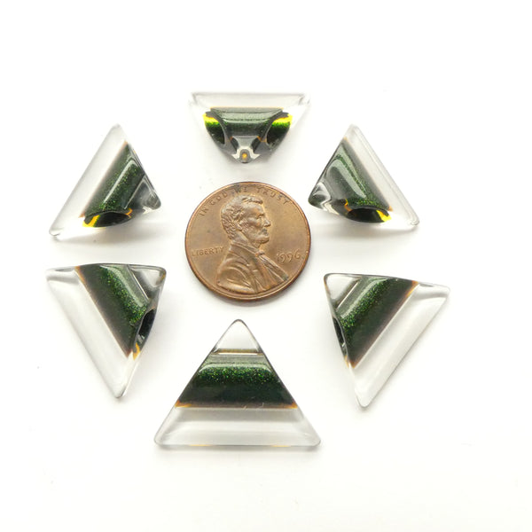 Olive Glass, Shimmering Forest Green Cased in Clear Glass, Graduated Triangles