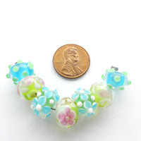 Lampworked Rondells, Spring Flowers, 8x13mm, Set of 7