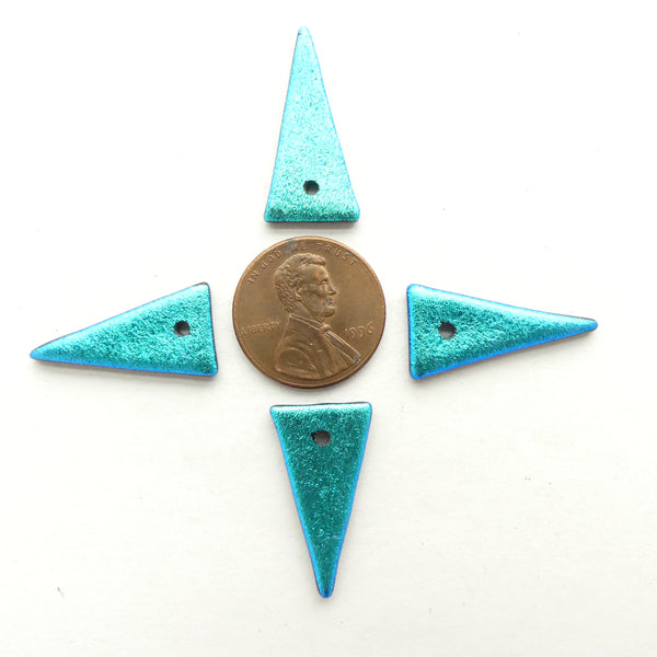 Dichroic Glass, Triangles, Turquoise 25mm Long, Set of 4