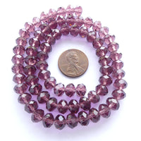 Faceted Glass "Dragon Crystal" 6x8mm Purple Translucent on 17-inch Strands