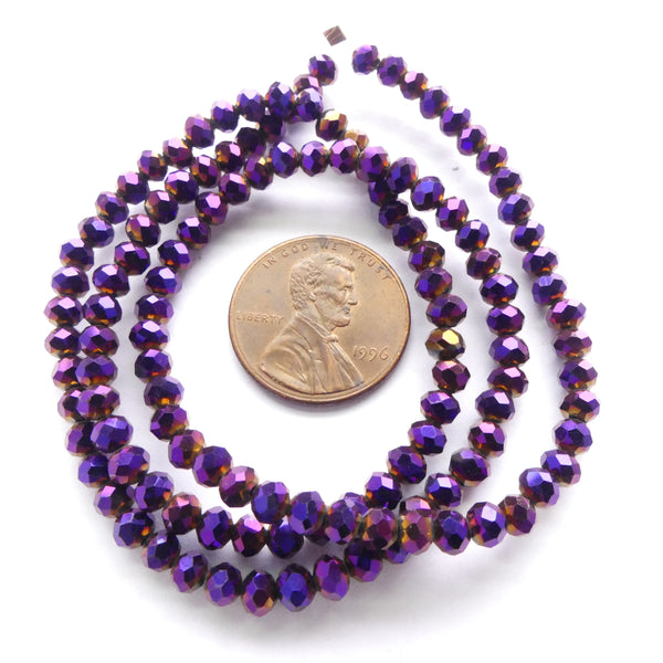 Faceted Crystal "Dragon Crystal" 2x4mm Purple Iris on 16-inch Strands