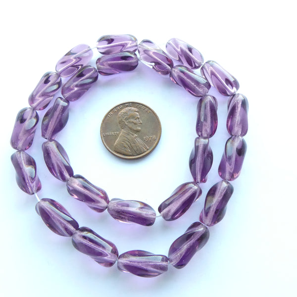 Czech Molded Glass Twisted Tubes, 14x6mm, Amethyst Color