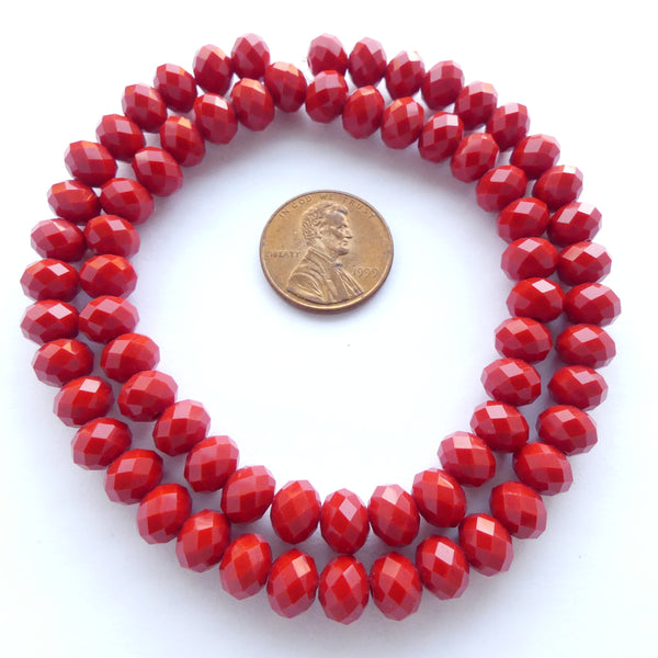 Faceted Glass "Dragon Crystal" 8x10mm, Red Opaque, 16-inch Strands