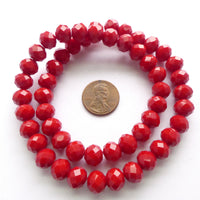 Faceted Glass "Dragon Crystal" 8x10mm Rich Deep Red on 16-inch Strands