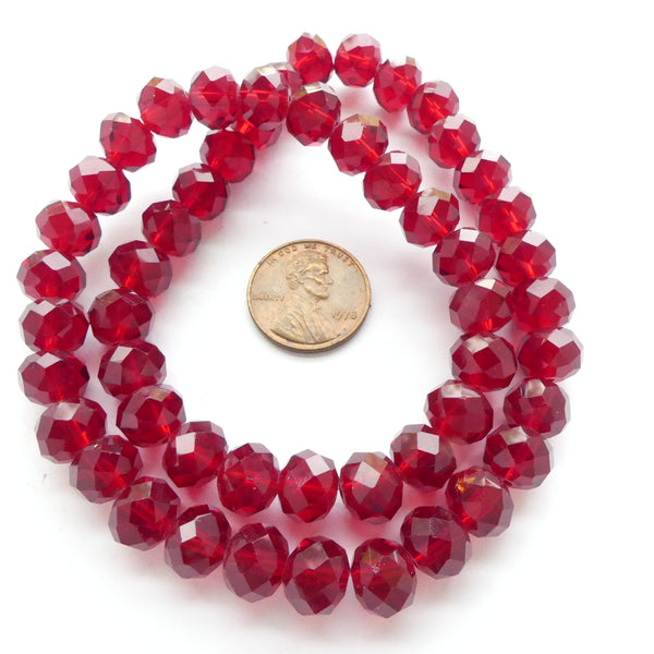 Faceted Glass "Dragon Crystal" 8x10mm, Red, Dark Translucent, 16" Strands