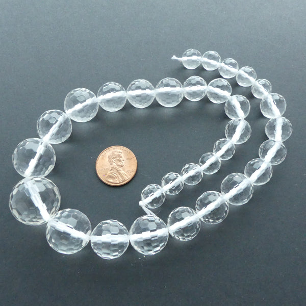 Vintage German Glass, Graduated Faceted Clear Beads, 16" Strand