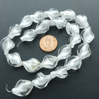 Chinese Foil Glass, Clear Twisted Flat Ovals, 18x12mm