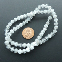 Vintage German White and Clear Glass 6mm Round Beads