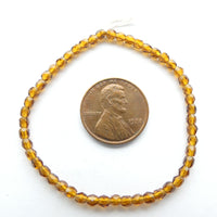 Czech Faceted Glass, 3mm, Dark Amber, Strands of 50 Beads