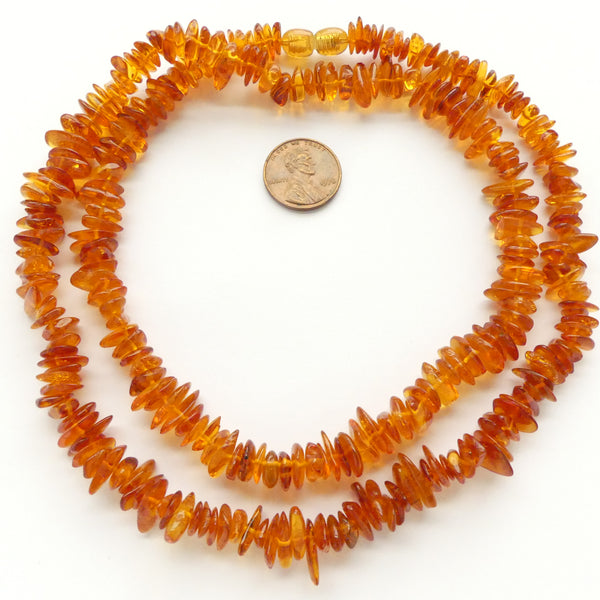 Amber Baltic, Small Chips (6-8mm) on Long 27" Necklace with Clasp