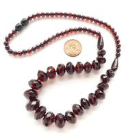 Amber, Cherry, Necklace of Faceted and Round Beads, 20" Long