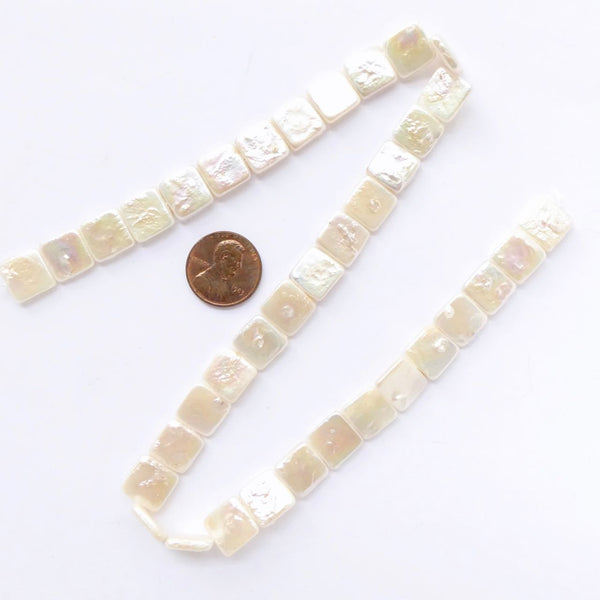 Pearls, White, Squares 10mm, on 16-inch Strands