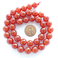 Carnelian, Faceted Round Beads, 10mm on 16-inch Strands