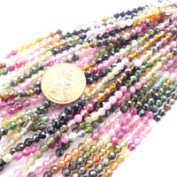 Tourmaline, Watermelon, 4mm Faceted Round on 13-inch Strands