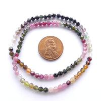 Tourmaline, Watermelon, 4mm Faceted Round on 13-inch Strands