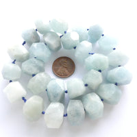 Aquamarine, Large Faceted Nuggets about 12x17mm on 16-inch Strand