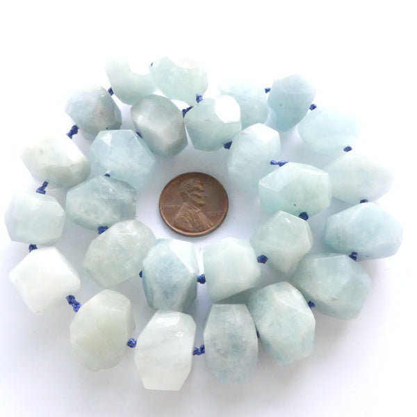 Aquamarine, Large Faceted Nuggets about 12x17mm on 16-inch Strand