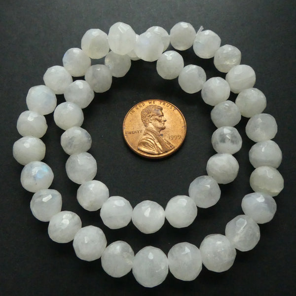 Moonstone, Fraceted Round Beads, 8mm on 14-inch Strands