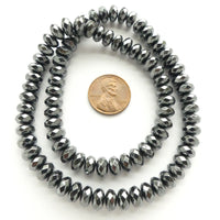 Hematite, Faceted Rondelles 4x8mm on 16-inch Strand