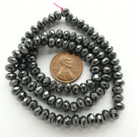 Hematite, Faceted Rondelles 4x6mm on 16-inch Strands