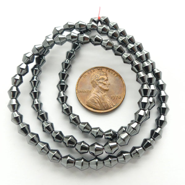 Hematite, Tiny Bicones 4x4mm on 16-inch Strands