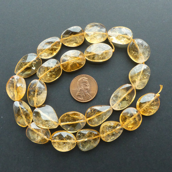 Citrine, Gently Faceted Flattened Ovals, Average 15x12mm on 16" Strands