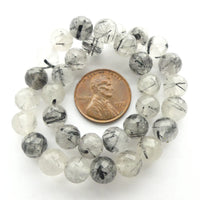 Turmalined Quartz, Faceted 8mm Round on 10-inch Strands