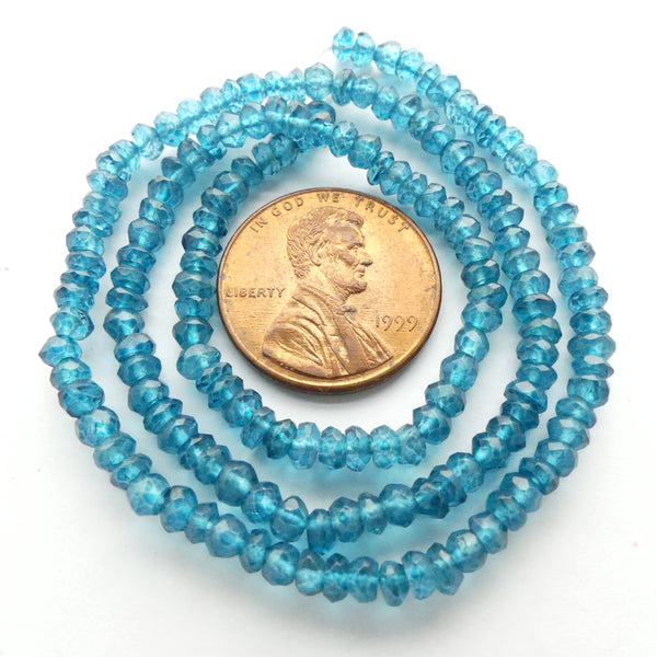 Apatite, Faceted Rondelles, 3mm on 13.5-inch Strands