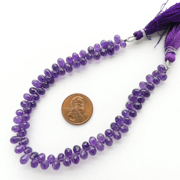 Amethyst Briolettes, Drops 4x6mm on 8-inch Strand