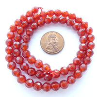 Carnelian, Faceted Round, 6mm on 16-inch Strands