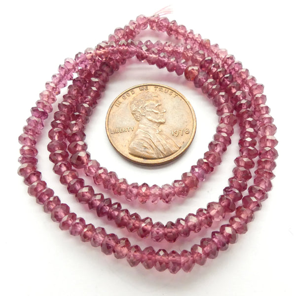 Garnet, Faceted Rondelles 2x4mm on 15-inch Strands