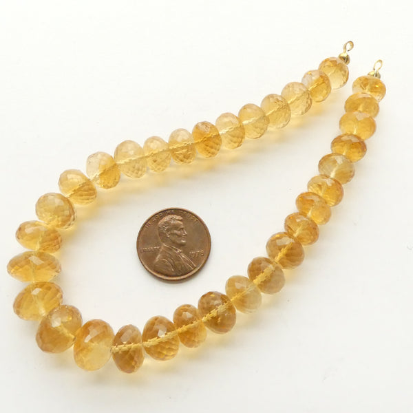 Citrine, Faceted Rondelles, Slightly Graduated 9-12mm on Short 9-inch Strand