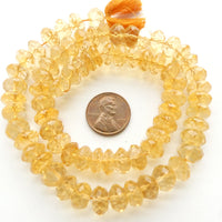Citrine, Faceted Rondells 5x10mm on 16-inch Strands
