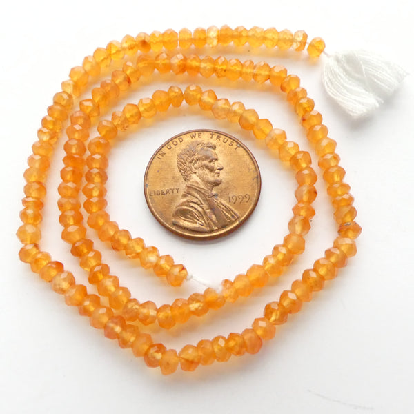 Carnelian, Faceted Rondelles, 4mm on 14-inch Strands